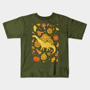 Autumn Camarasaurus | Fall Dinosaur Sunflower Art Kids T-Shirt